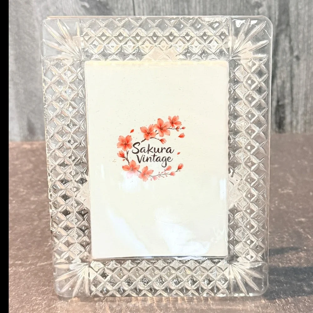Vintage Picture Frame Lead Crystal Diamond Cut Clear Glass 90s 3.5 x 5